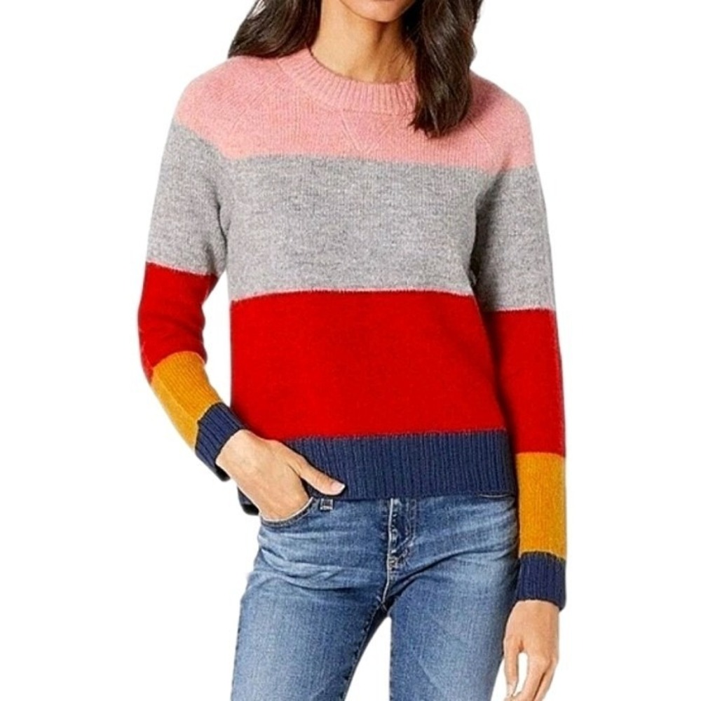 J Crew Sweater Womens Medium Alpaca Crewneck Multicolor Block Striped‎